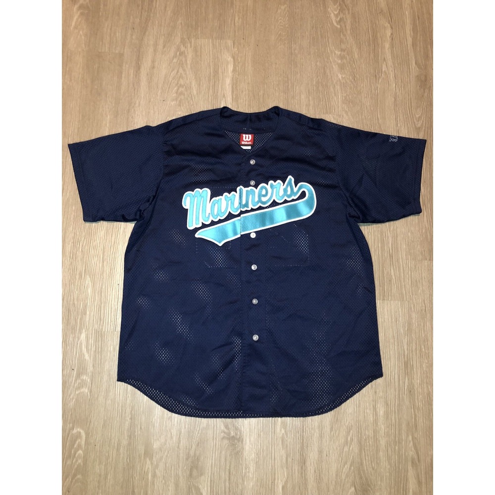 Vintage Wilson Seattle Mariners 90's Blue Stitched Baseball Jersey Men's Size XL